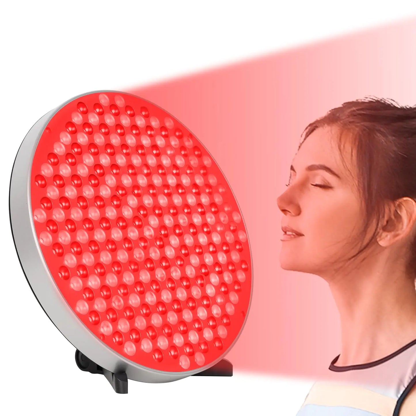 SAVILER Red Light Therapy Lamp LED Panel with Stand Deep 660nm and Near Infrared 850nm Light Combo Red Light Therapy Device for Body and Face Skin Beauty Pain Relief of Muscles and Joints(Round)